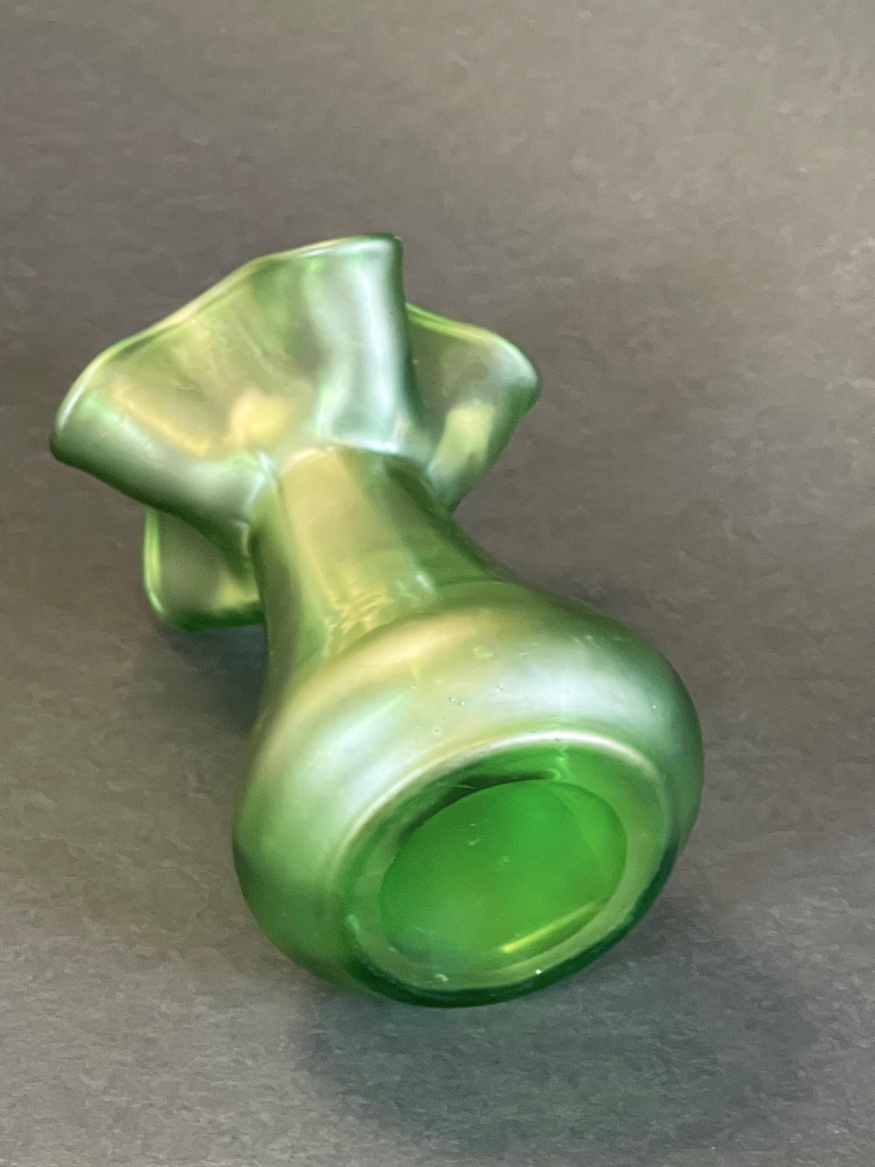 Early 20th Century 1900s Art Nouveau Mild Iridescent Green Sea Urchin Vase, Loetz Witwe For Sale
