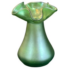 1900s Art Nouveau Mild Iridescent Green Sea Urchin Vase, Loetz Witwe