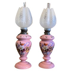 1900er Jugendstil Opalin und Glas Sizilianische Öllampen