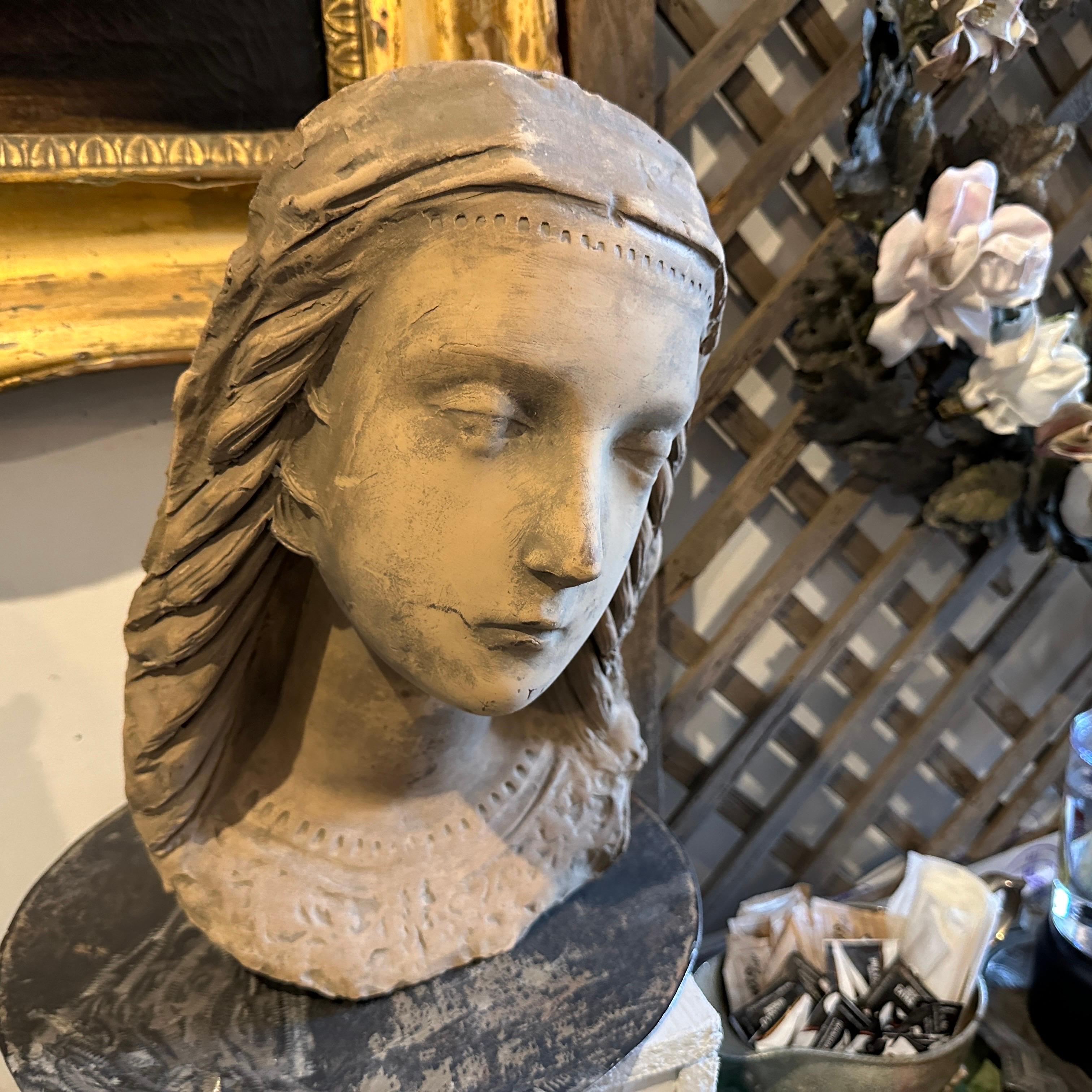 Hand-Crafted 1900s Art Nouveau Sicilian Terracotta Head of a Young Woman For Sale