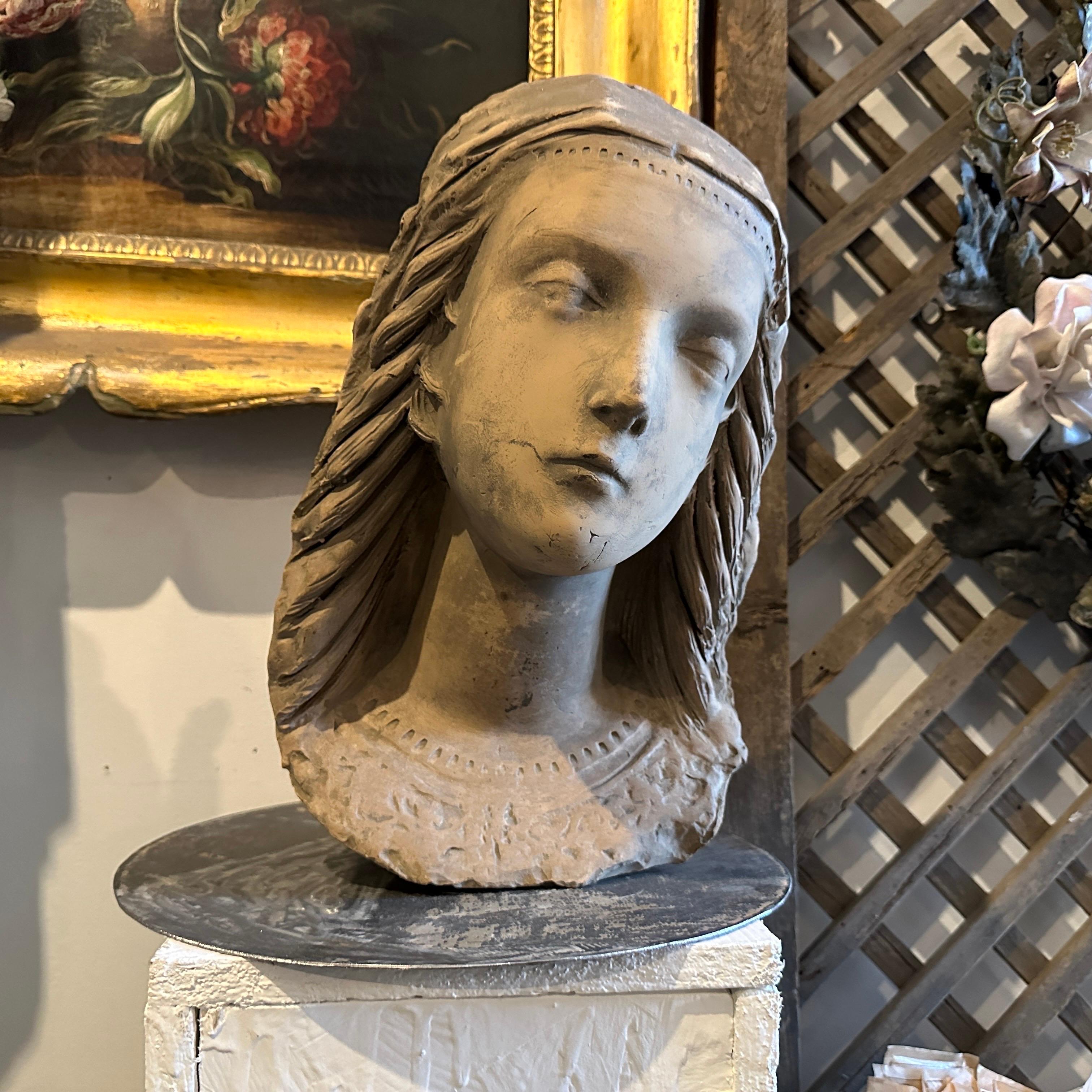 1900s Art Nouveau Sicilian Terracotta Head of a Young Woman For Sale 1