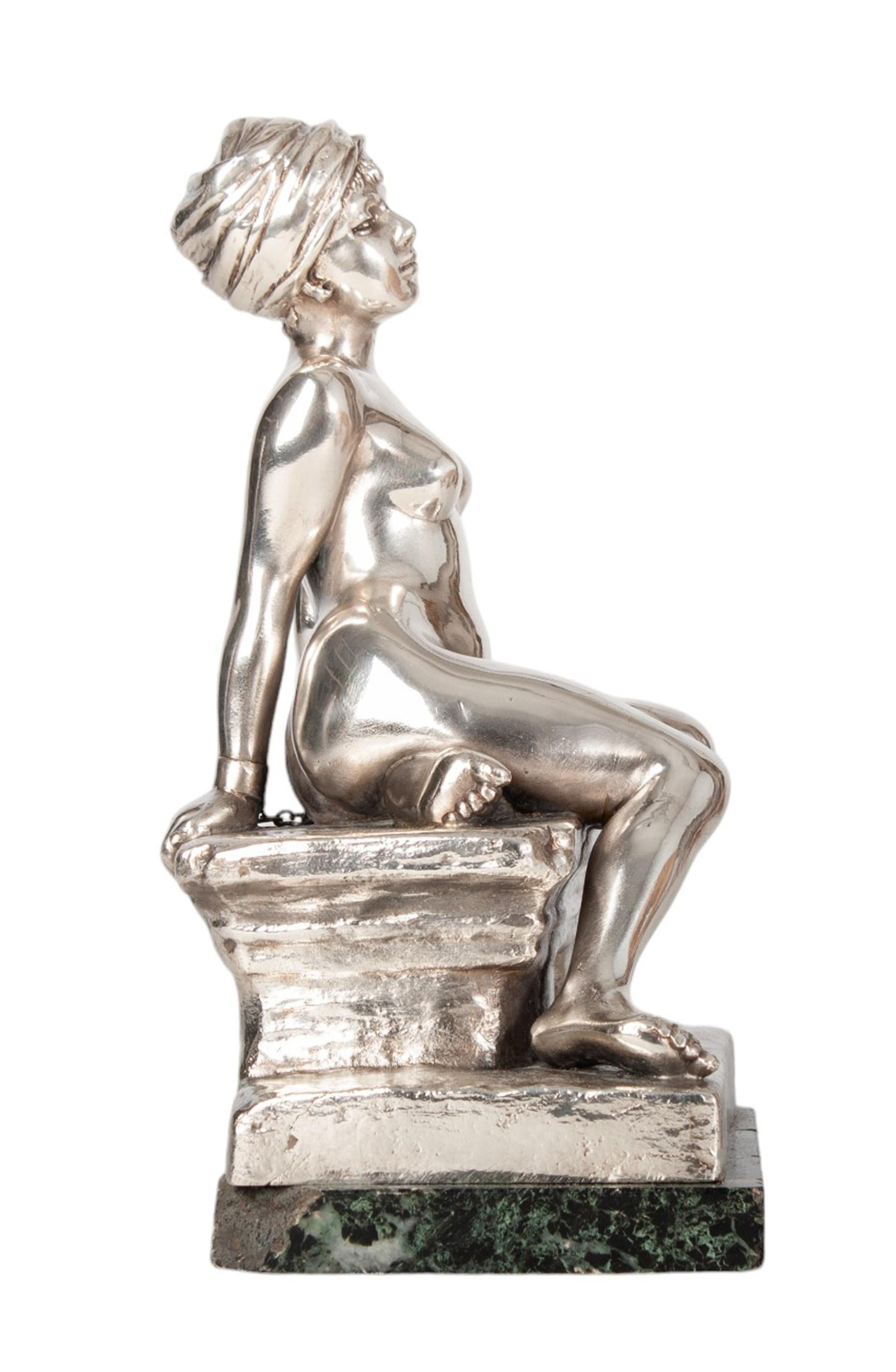 1900s Art Nouveau Silvered Bronce Captive Woman Sculpture by E. Villanis, France In Good Condition In North Miami, FL