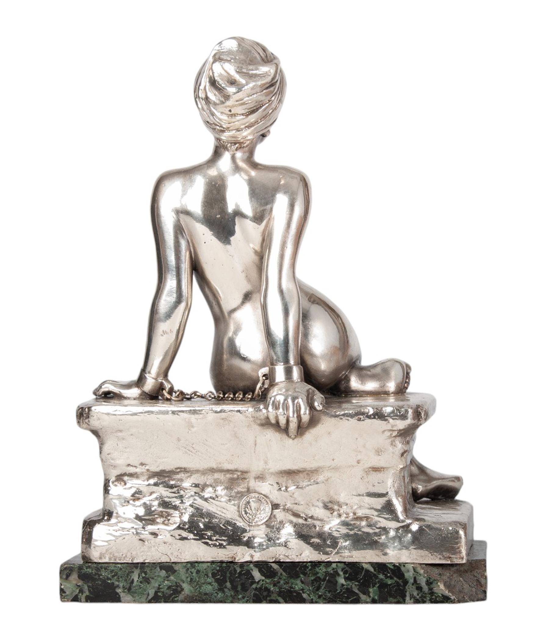 Early 20th Century 1900s Art Nouveau Silvered Bronce Captive Woman Sculpture by E. Villanis, France