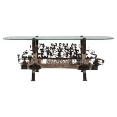 1900s Asian Wrought Iron Coffee Table With Figural Elements