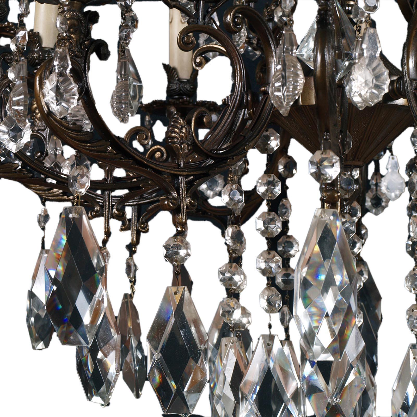 1900s Austrian Ceiling Chandelier 14 Lights, Burnished Bronze Swarovsky Crystal In Good Condition For Sale In Vigonza, Padua