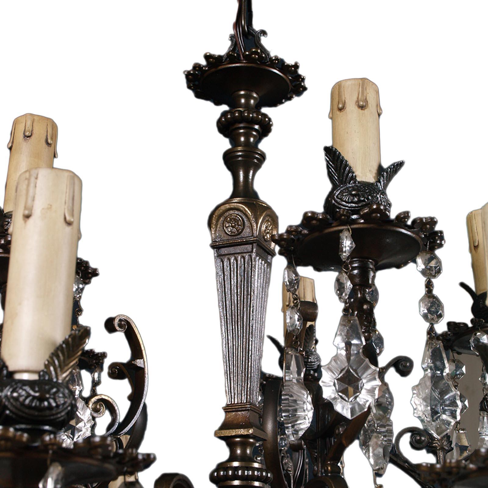 Lustre de plafond autrichien 1900 à 14 Lights, bronze bruni, cristal Swarovski Bon état - En vente à Vigonza, Padua