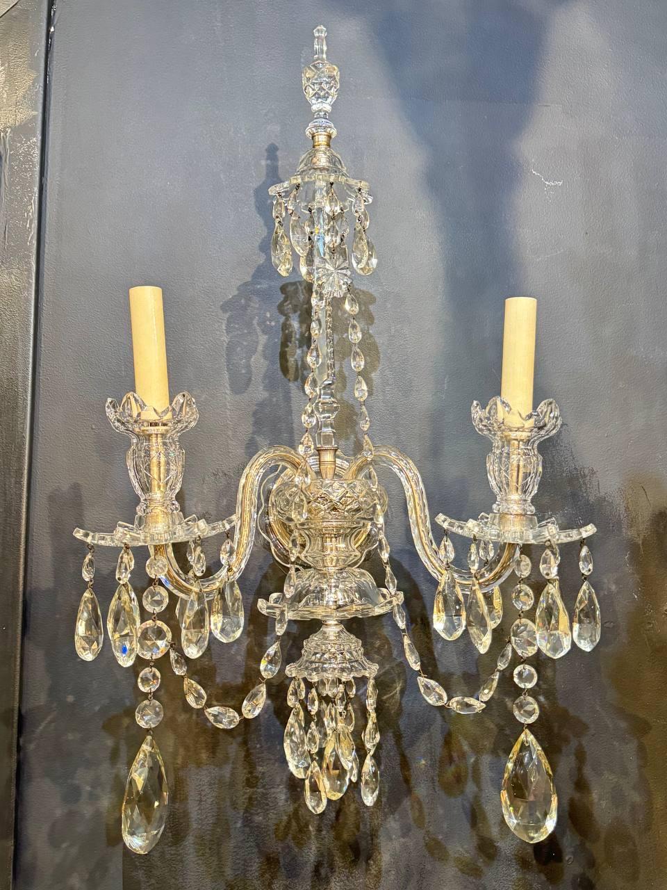 American 1900’s Baccarat 2 Lights Crystal Sconces - Pair  For Sale