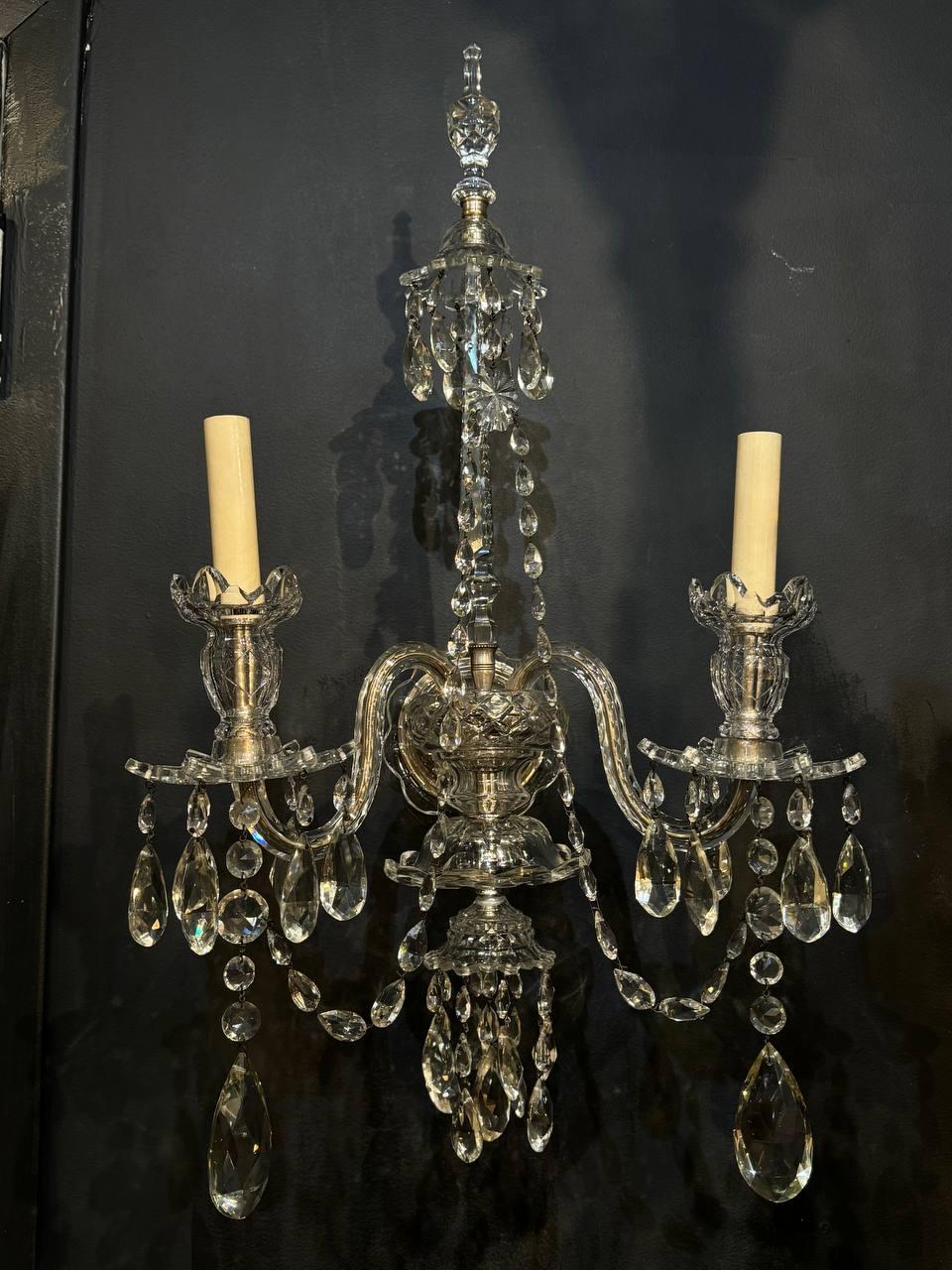 1900’s Baccarat 2 Lights Crystal Sconces - Pair  In Good Condition For Sale In New York, NY