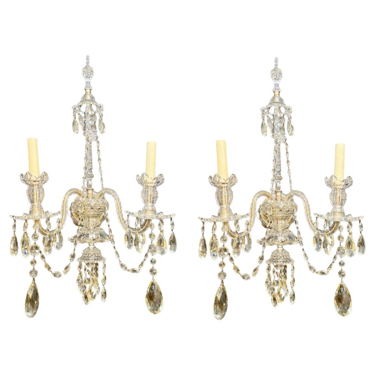 1900’s Baccarat 2 Lights Crystal Sconces - Pair 