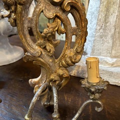 1900s Baroque Hand-Carved Lacquered Wood and Iron Italian Wall Sconces