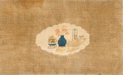 1900s Beige Floral Vase Pictorial Antique Chinese Baotou Rug 4 4" x 6'10" Carpet