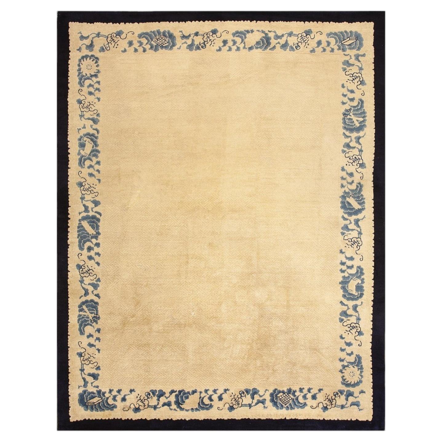 Rugs On Net Antique Ivory Minimalist Open Field Peking Chinese Wool Rug Carpet