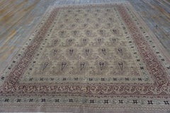 1900s Beige Paisley Floral Room Size Antique Knotted Wool Indian Agra Carpet Rug