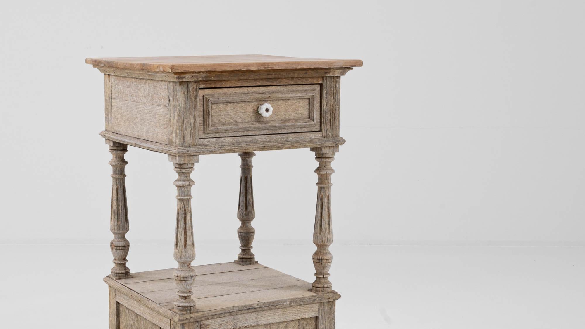 1900s Belgian Bleached Oak Bedside Table For Sale 6
