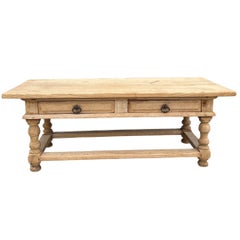 1900s Belgian Bleached Oak Coffee Table