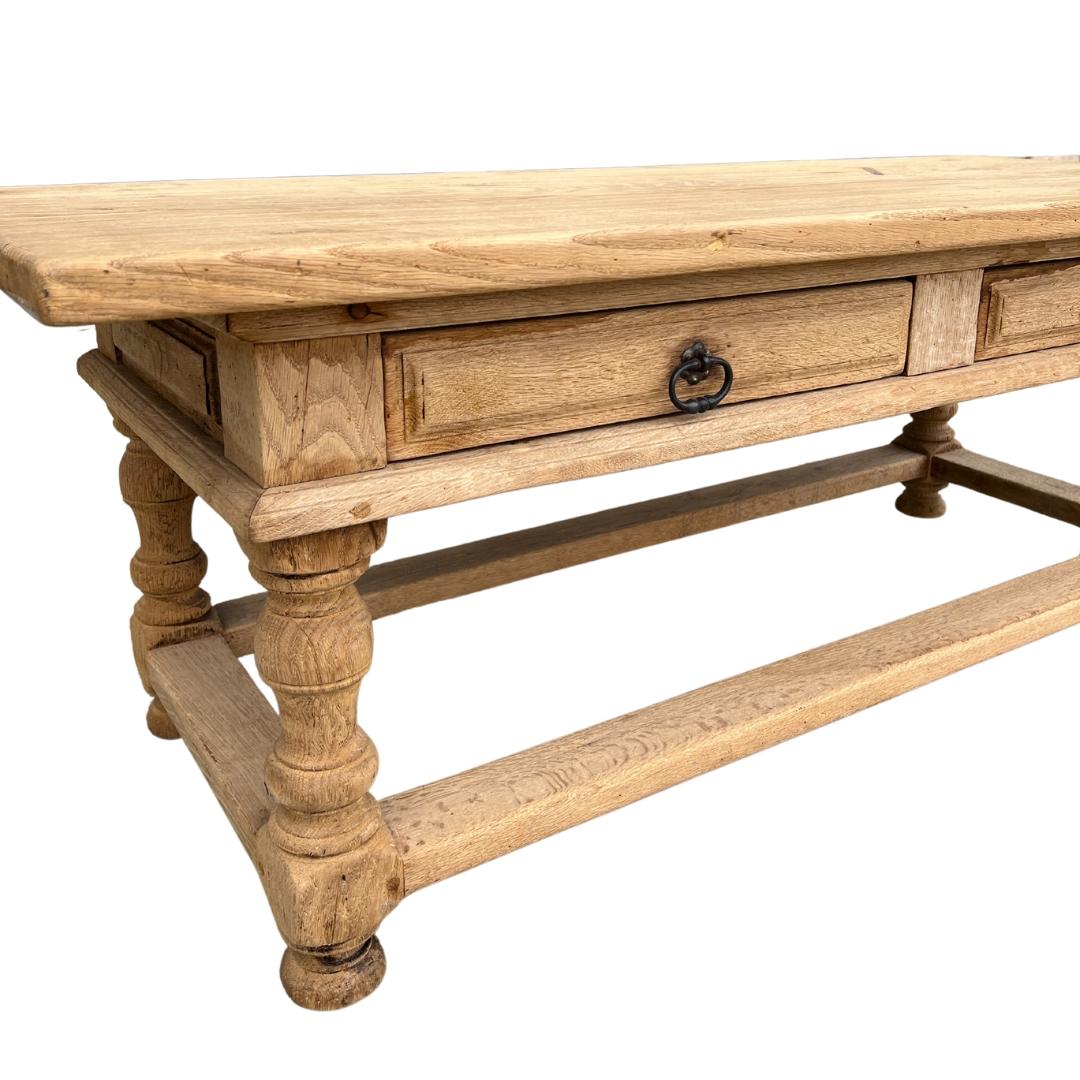 Rustic 1900s Belgian Bleached Oak Coffee Table For Sale
