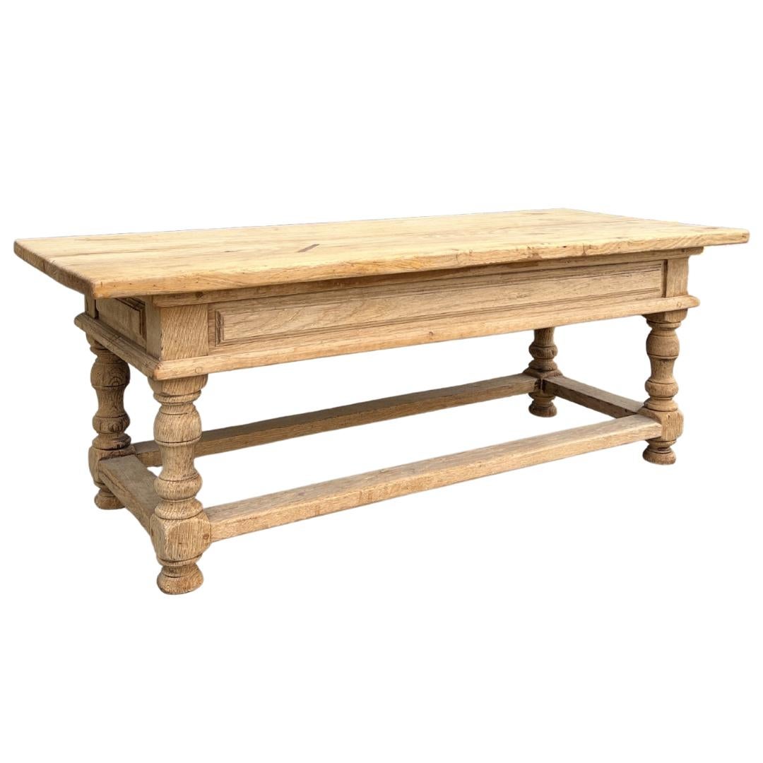 Early 20th Century 1900s Belgian Bleached Oak Coffee Table For Sale
