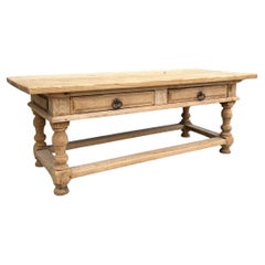 1900s Belgian Bleached Oak Coffee Table