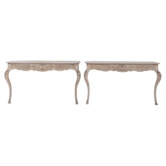 Used 1900s Belgian Bleached Oak Console Tables, a Pair