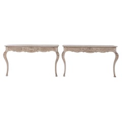 Vintage 1900s Belgian Bleached Oak Console Tables, a Pair