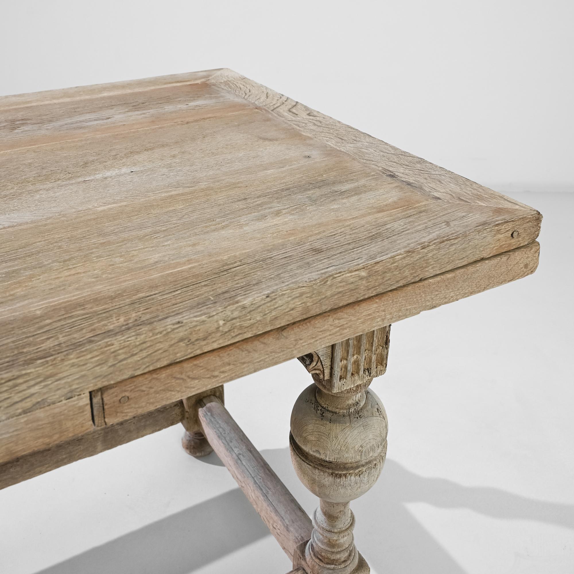 1900s Belgian Bleached Oak Folding Table 1