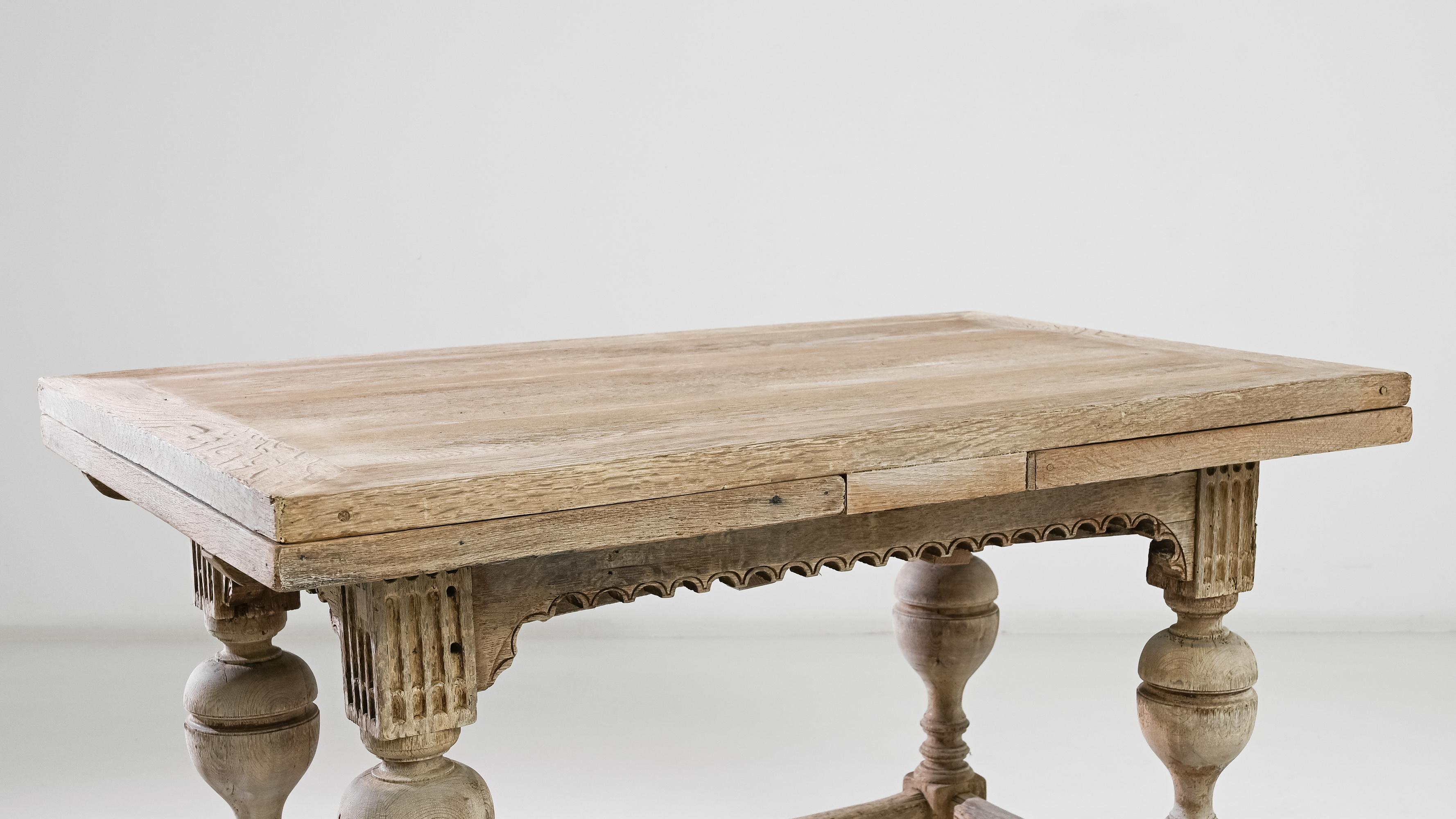 1900s Belgian Bleached Oak Folding Table 3