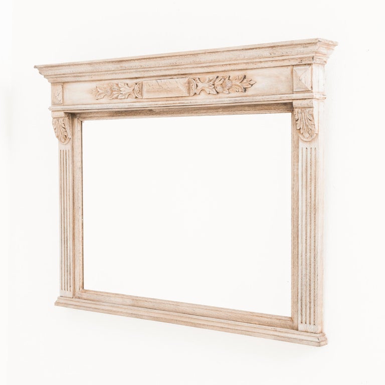 Neoclassical Revival 1900s Belgian Bleached Oak Mantel Mirror For Sale