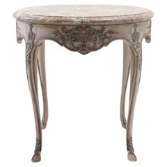 1900s Belgian Bleached Oak Side Table with Marble Top