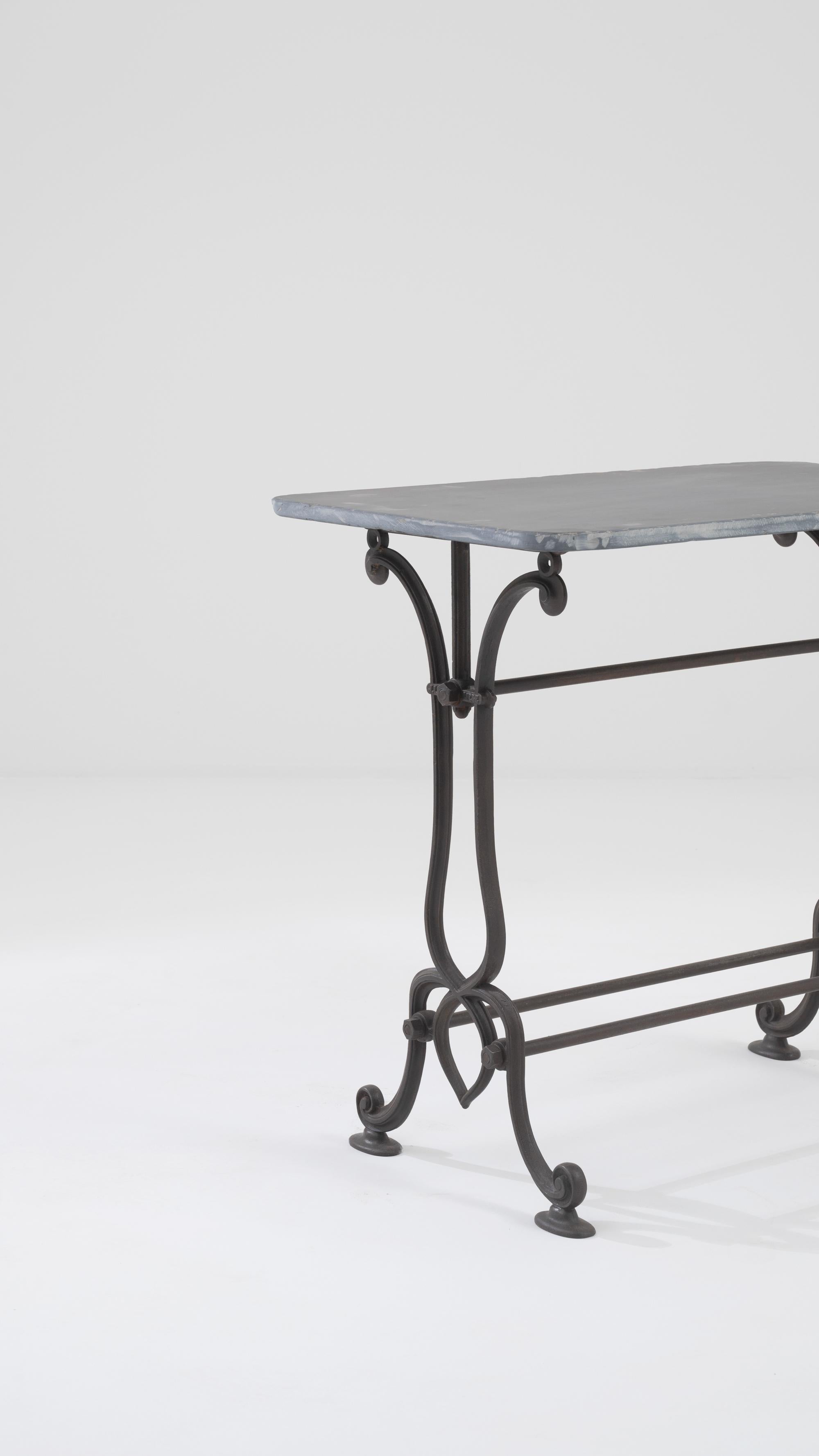 Metal 1900s Belgian Cast Iron Bistro Table with Stone Top