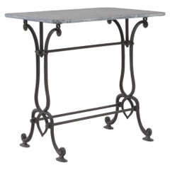 1900s Belgian Cast Iron Bistro Table with Stone Top
