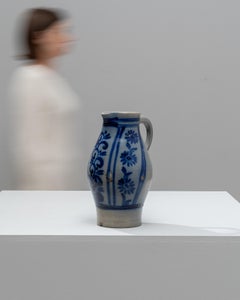 Antique Belgian Ceramic Jug, Cobalt Blue Floral Design, 1900s