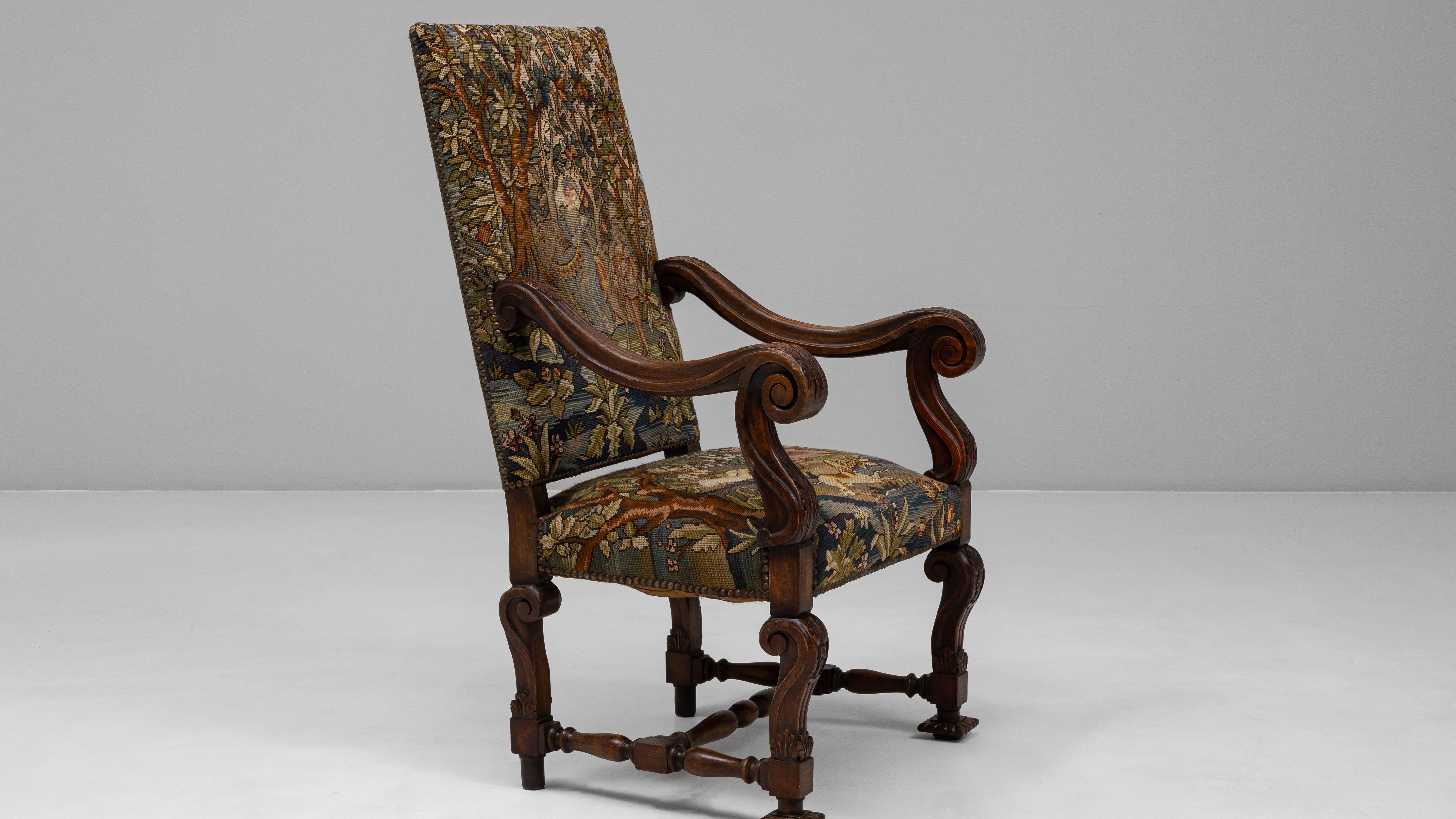 1900 Sillón belga Luis XIV tallado con tapicería de tapiz en venta 4