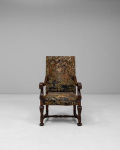 1900 Sillón belga Luis XIV tallado con tapicería de tapiz