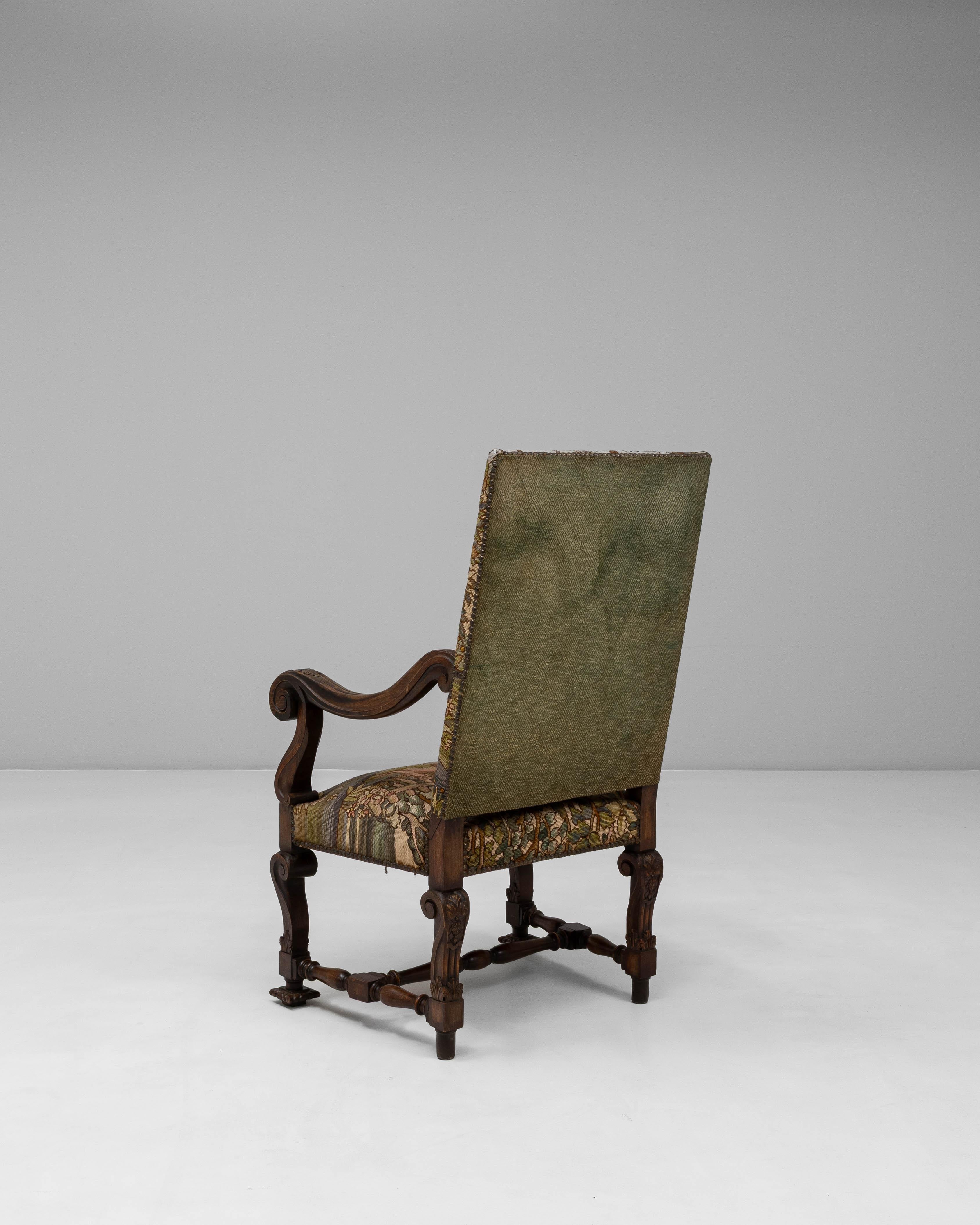 1900 Sillón belga Luis XIV tallado con tapicería de tapiz siglo XX en venta