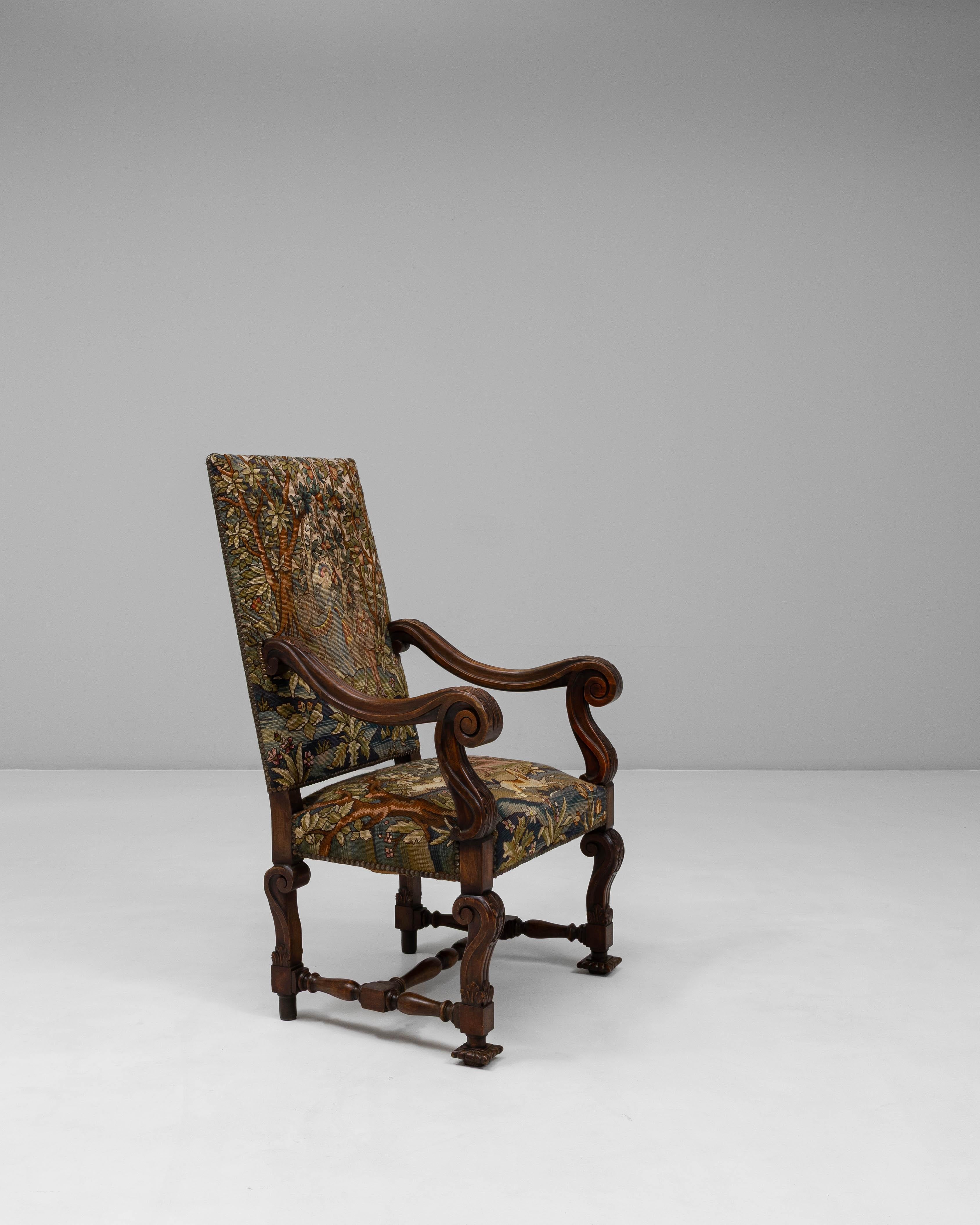 1900 Sillón belga Luis XIV tallado con tapicería de tapiz en venta 2