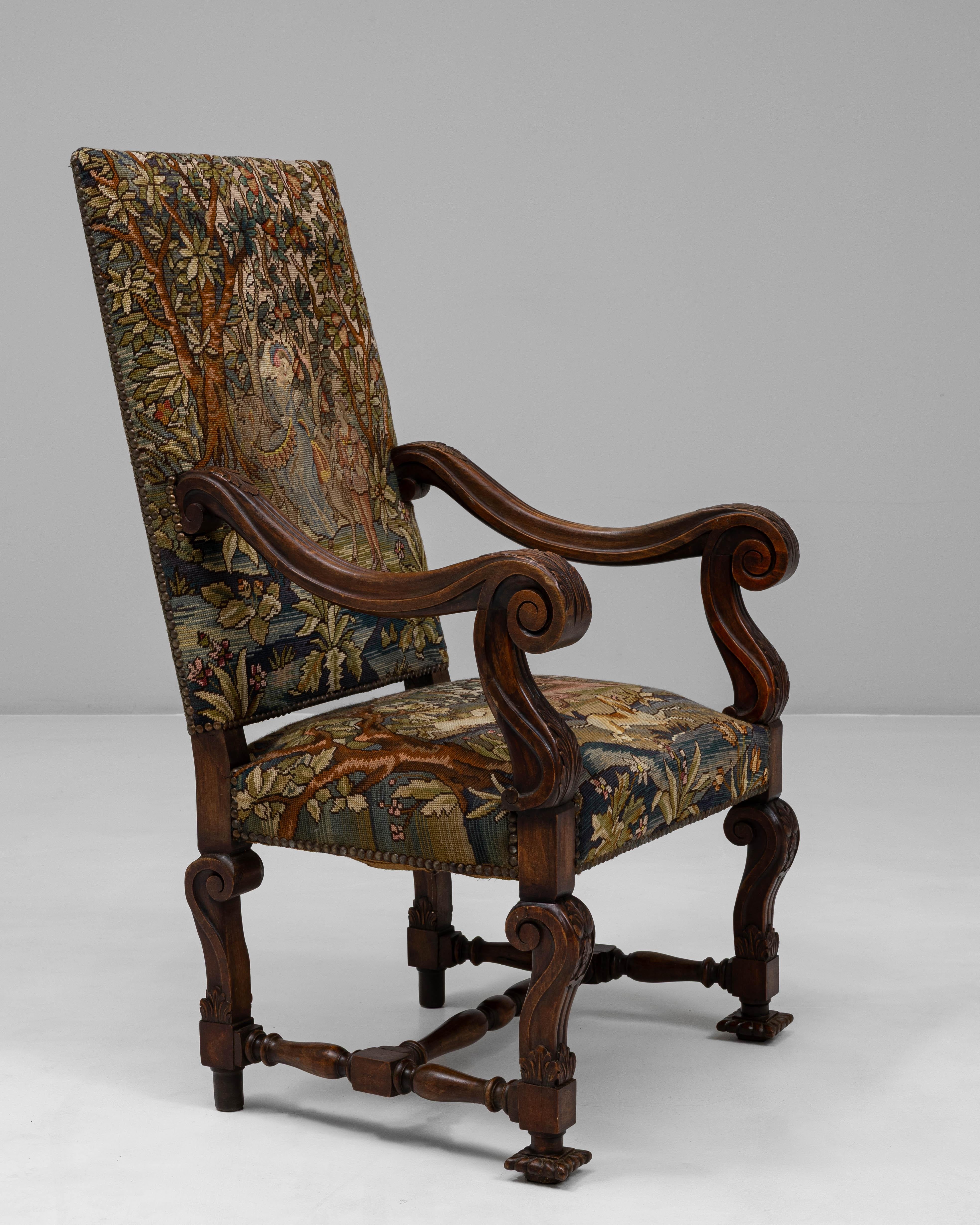 1900 Sillón belga Luis XIV tallado con tapicería de tapiz en venta 3