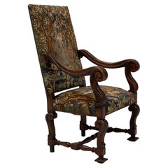 1900s Belgian Louis XIV Carved Armchair with Tapestry Upholstery