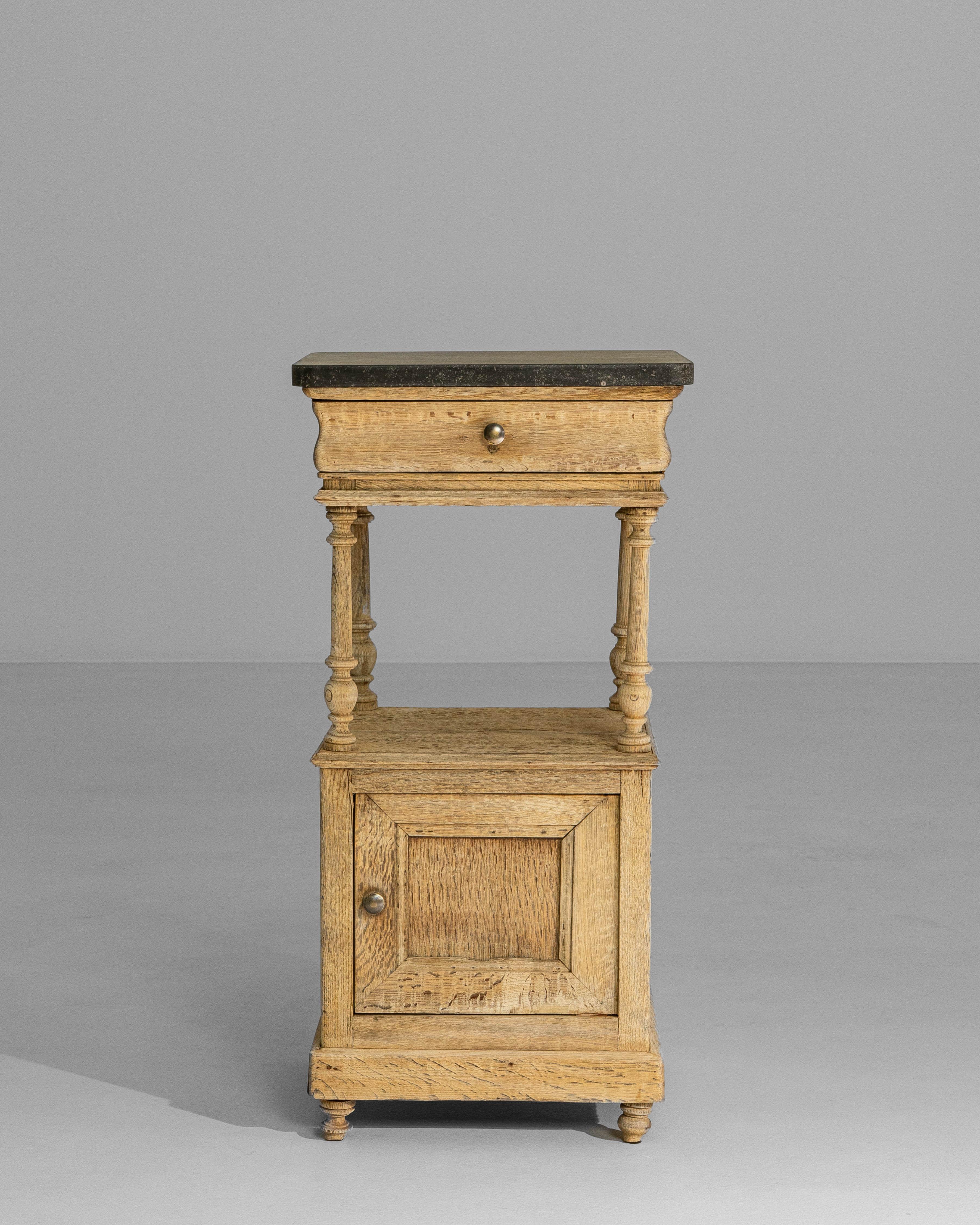 20th Century 1900s Belgian Louis XVI Oak Bedside Table With Bluestone Top For Sale
