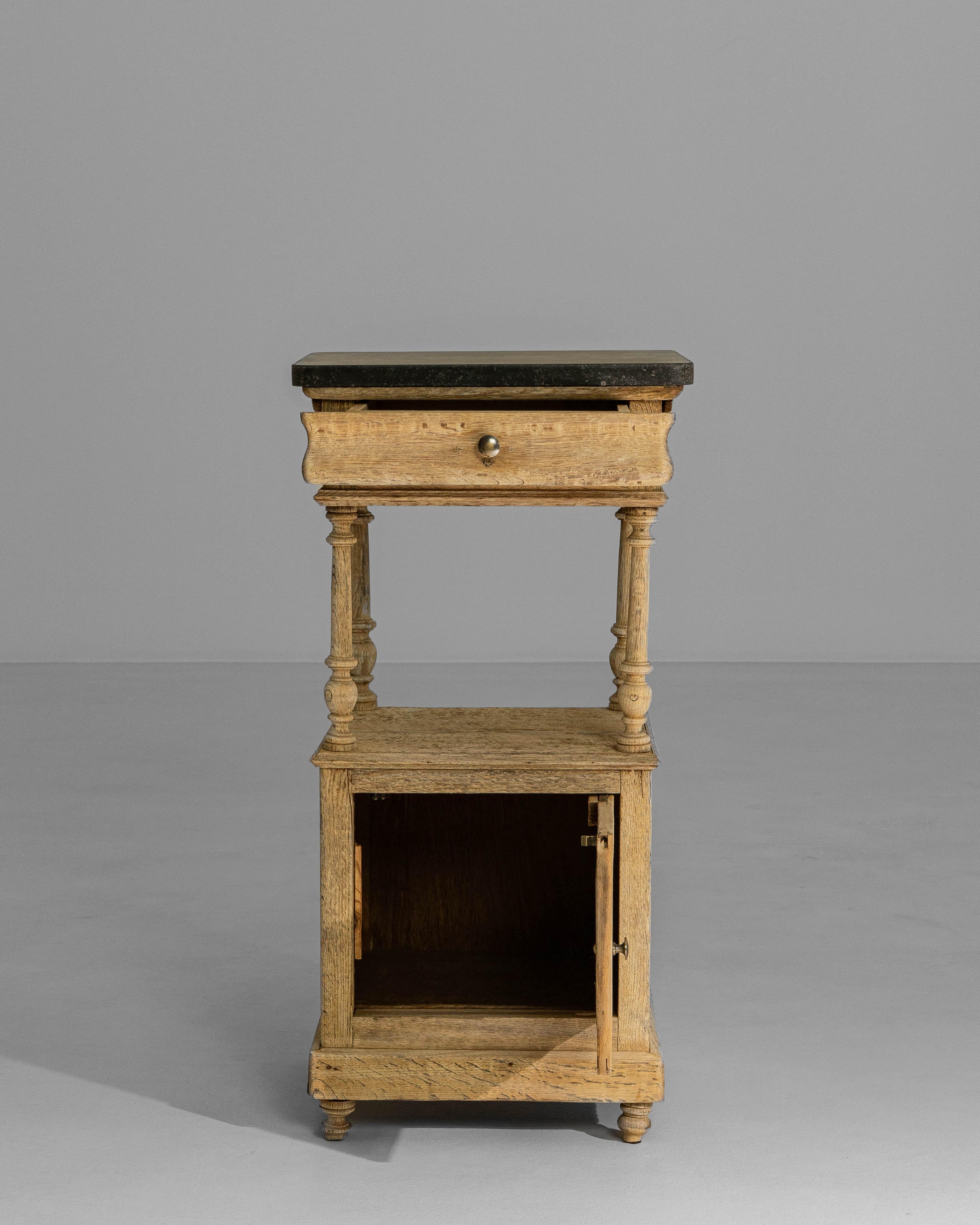 Stone 1900s Belgian Louis XVI Oak Bedside Table With Bluestone Top For Sale