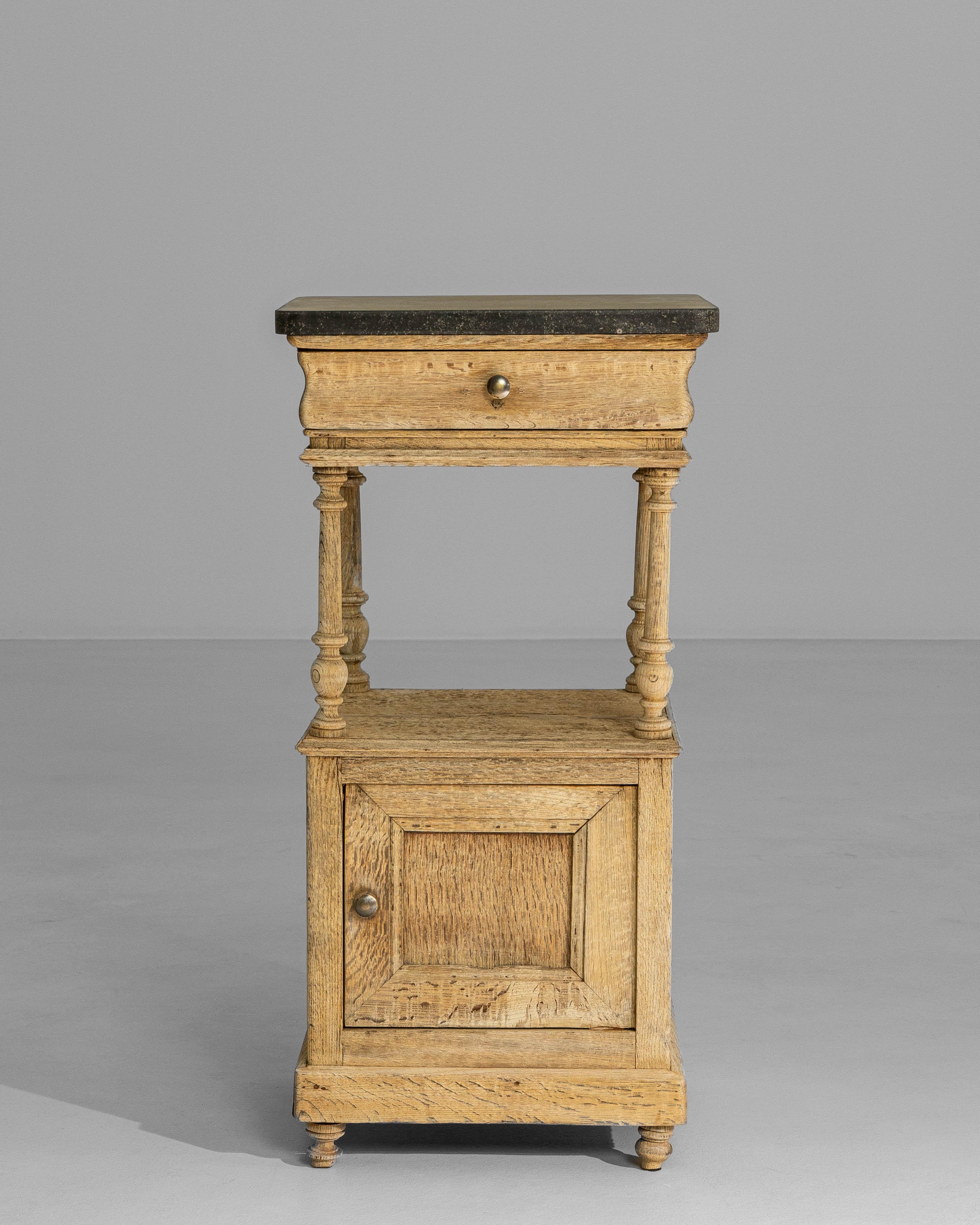 1900s Belgian Louis XVI Oak Bedside Table With Bluestone Top For Sale 1