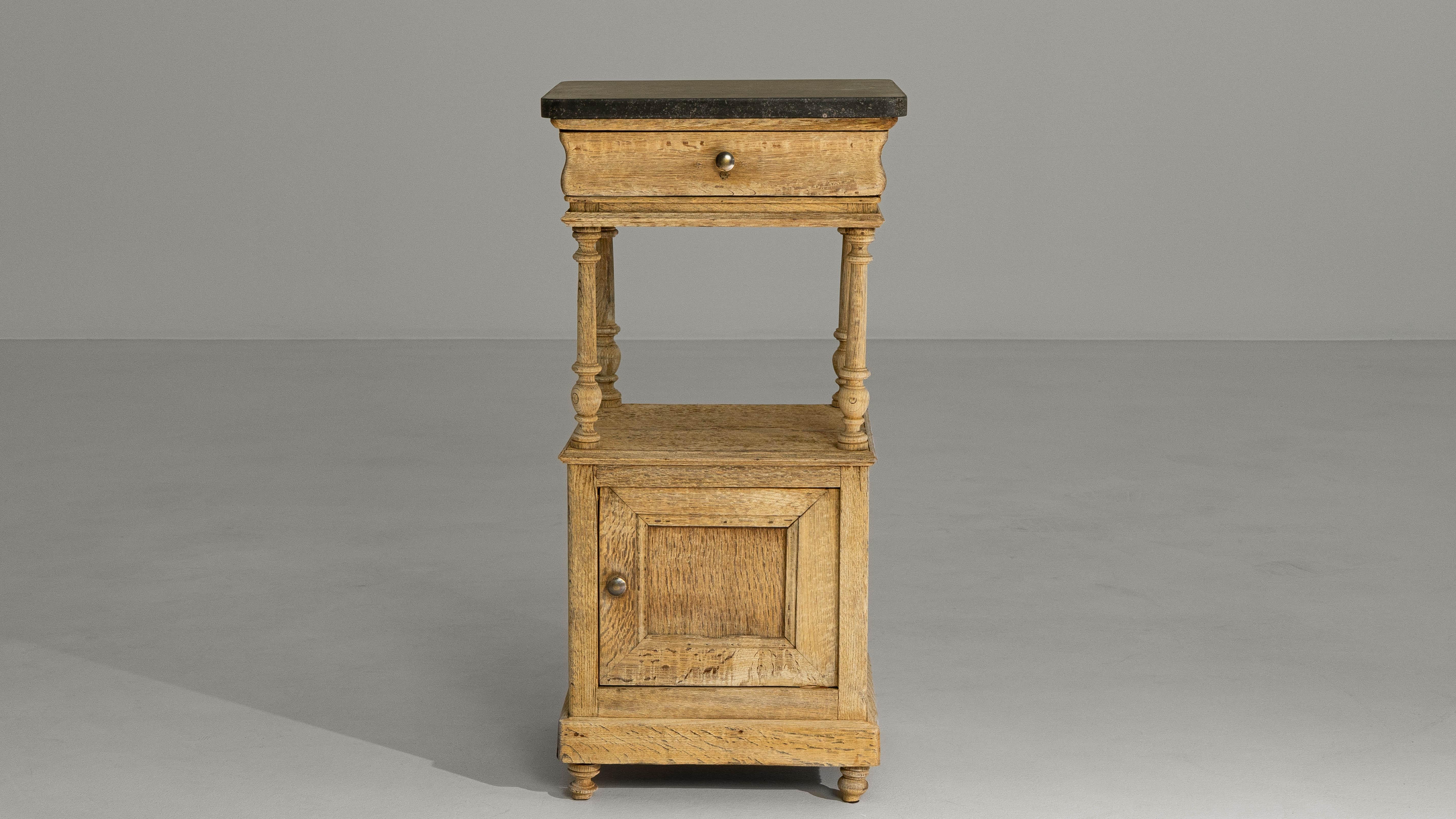 1900s Belgian Louis XVI Oak Bedside Table With Bluestone Top For Sale 2