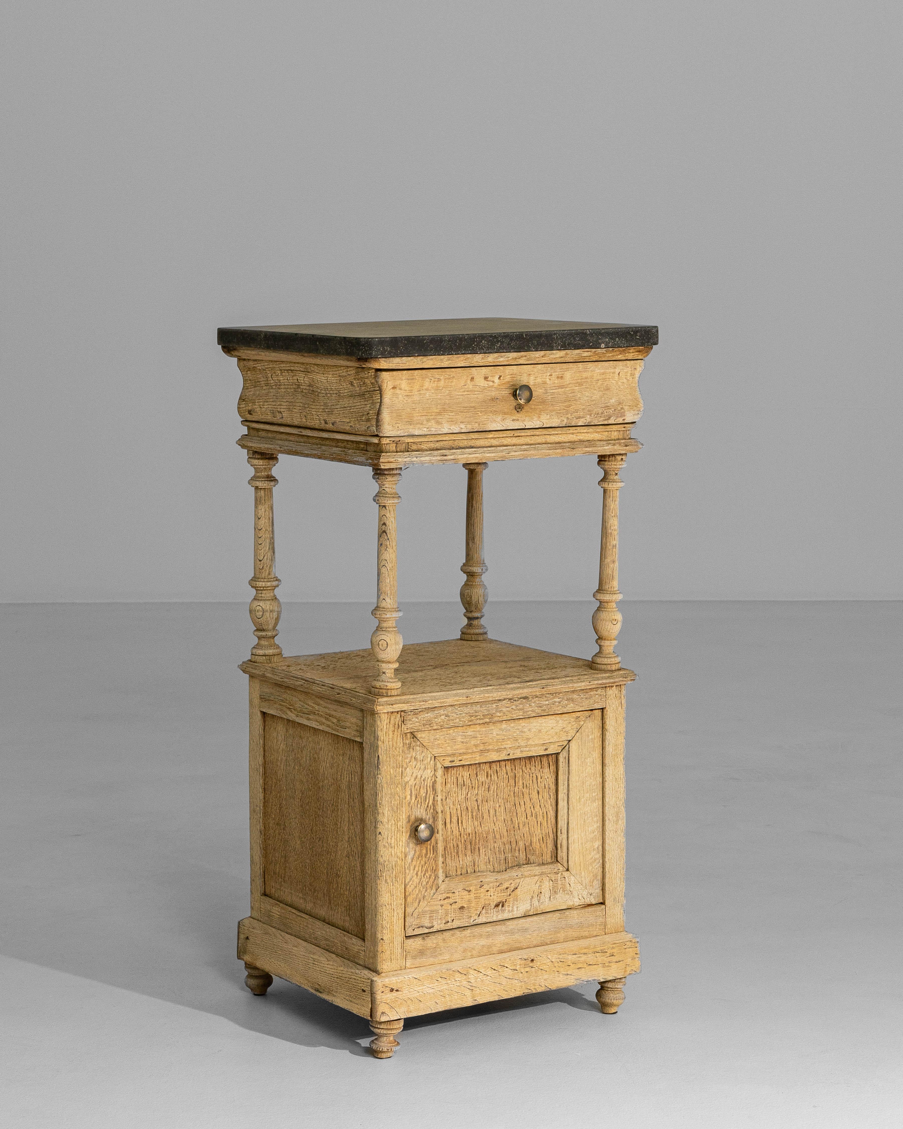 1900s Belgian Louis XVI Oak Bedside Table With Bluestone Top For Sale 3