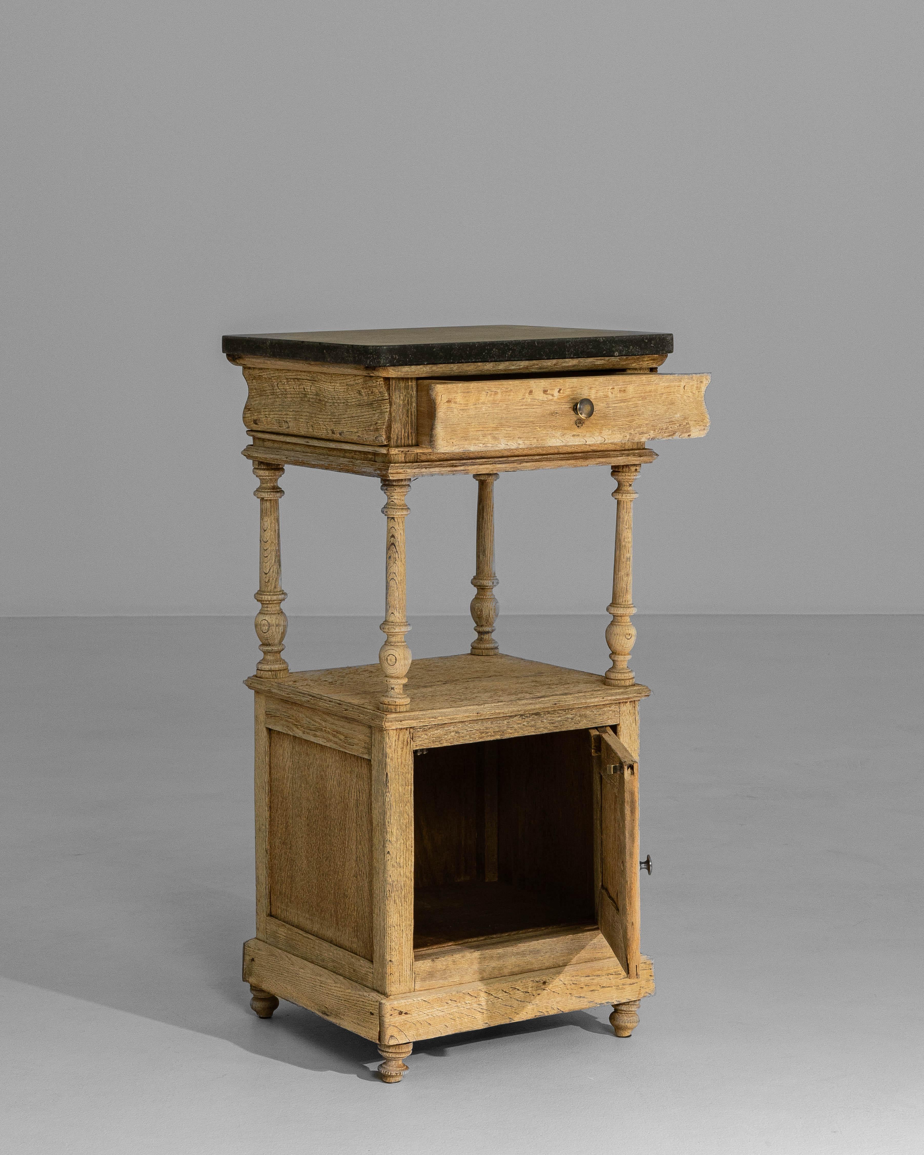 1900s Belgian Louis XVI Oak Bedside Table With Bluestone Top For Sale 4