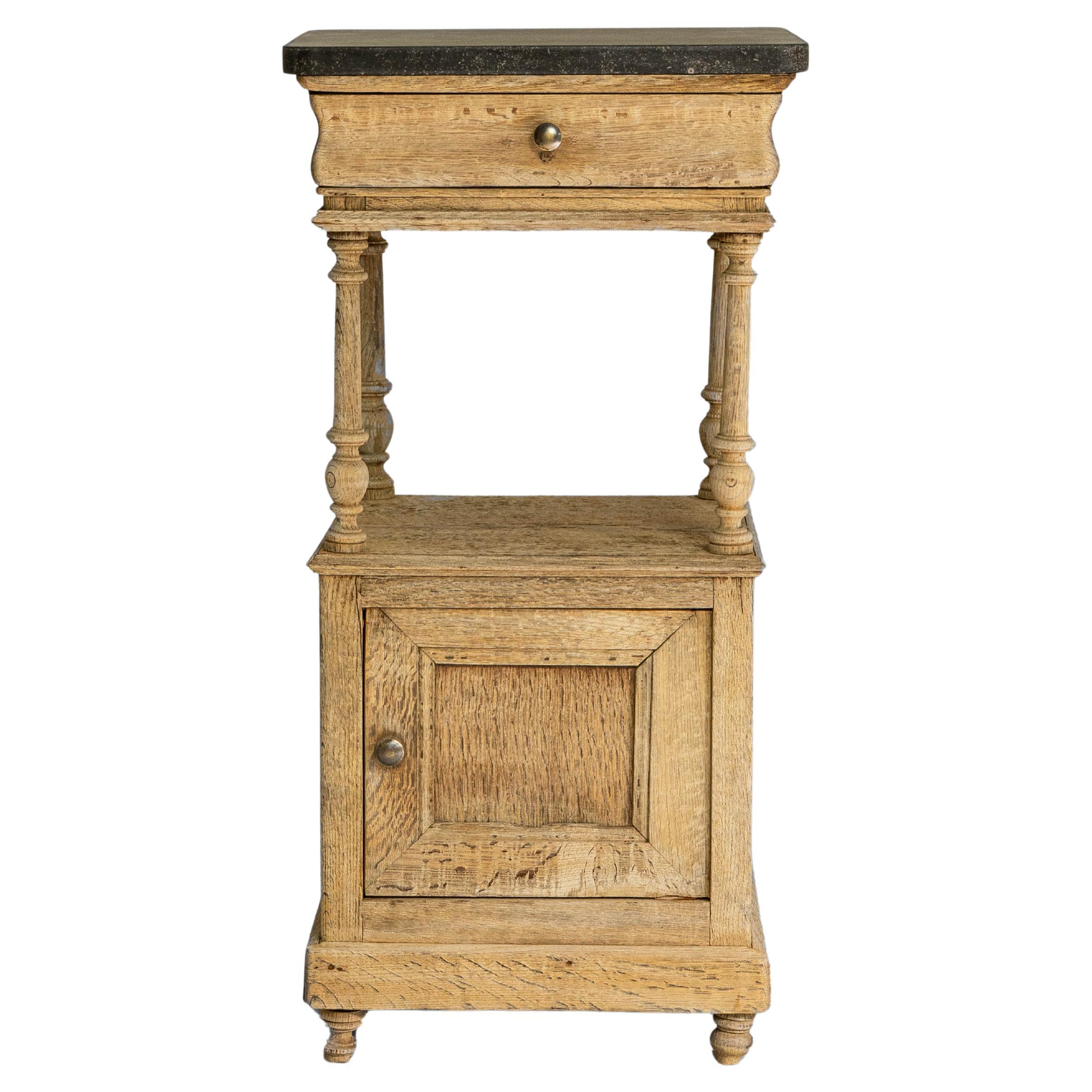 1900s Belgian Louis XVI Oak Bedside Table With Bluestone Top For Sale