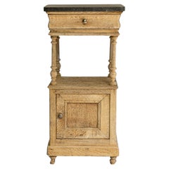 Antique 1900s Belgian Louis XVI Oak Bedside Table With Bluestone Top