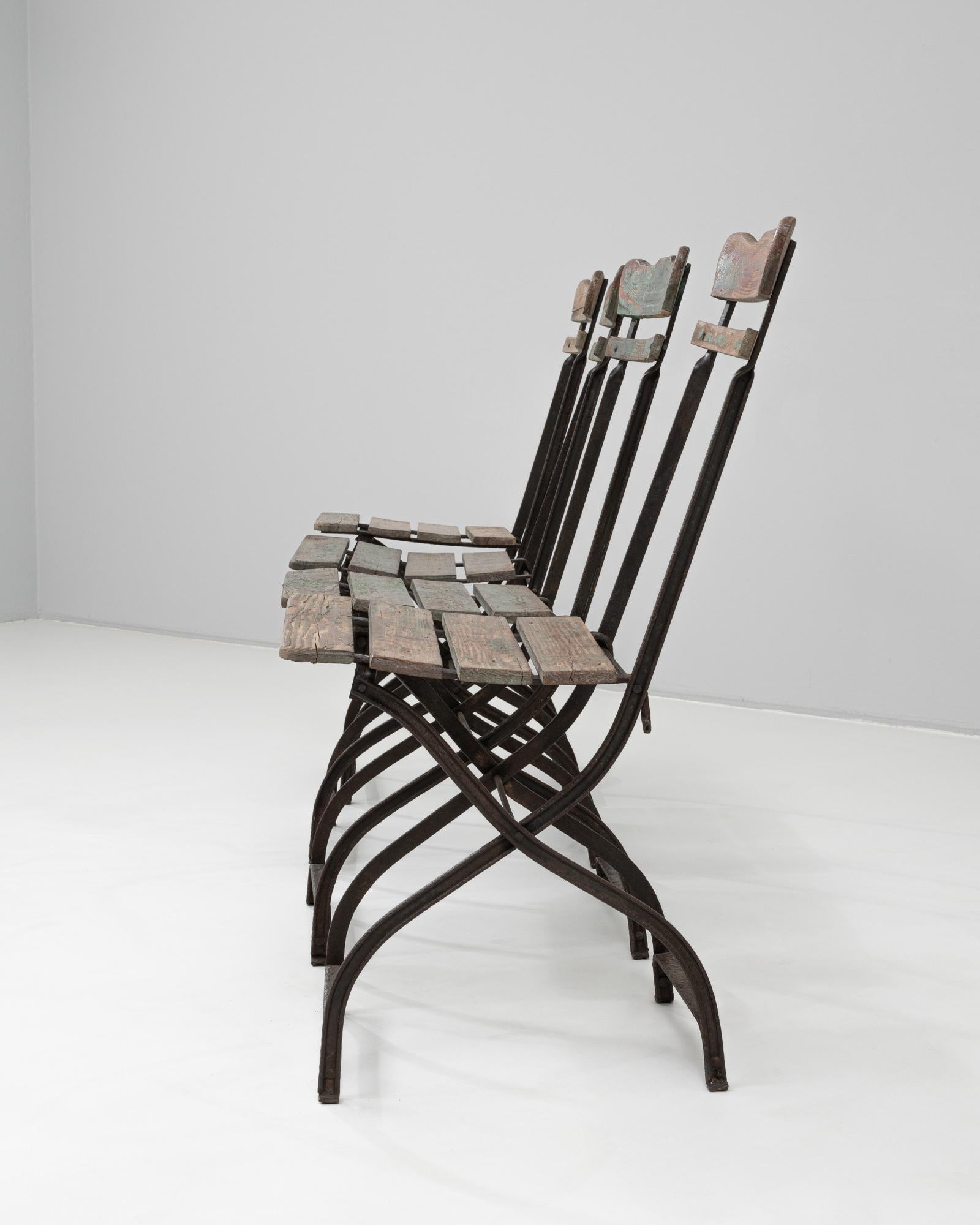 1900s Belgian Set Of Four Metal & Wooden Garden Chairs For Sale 10