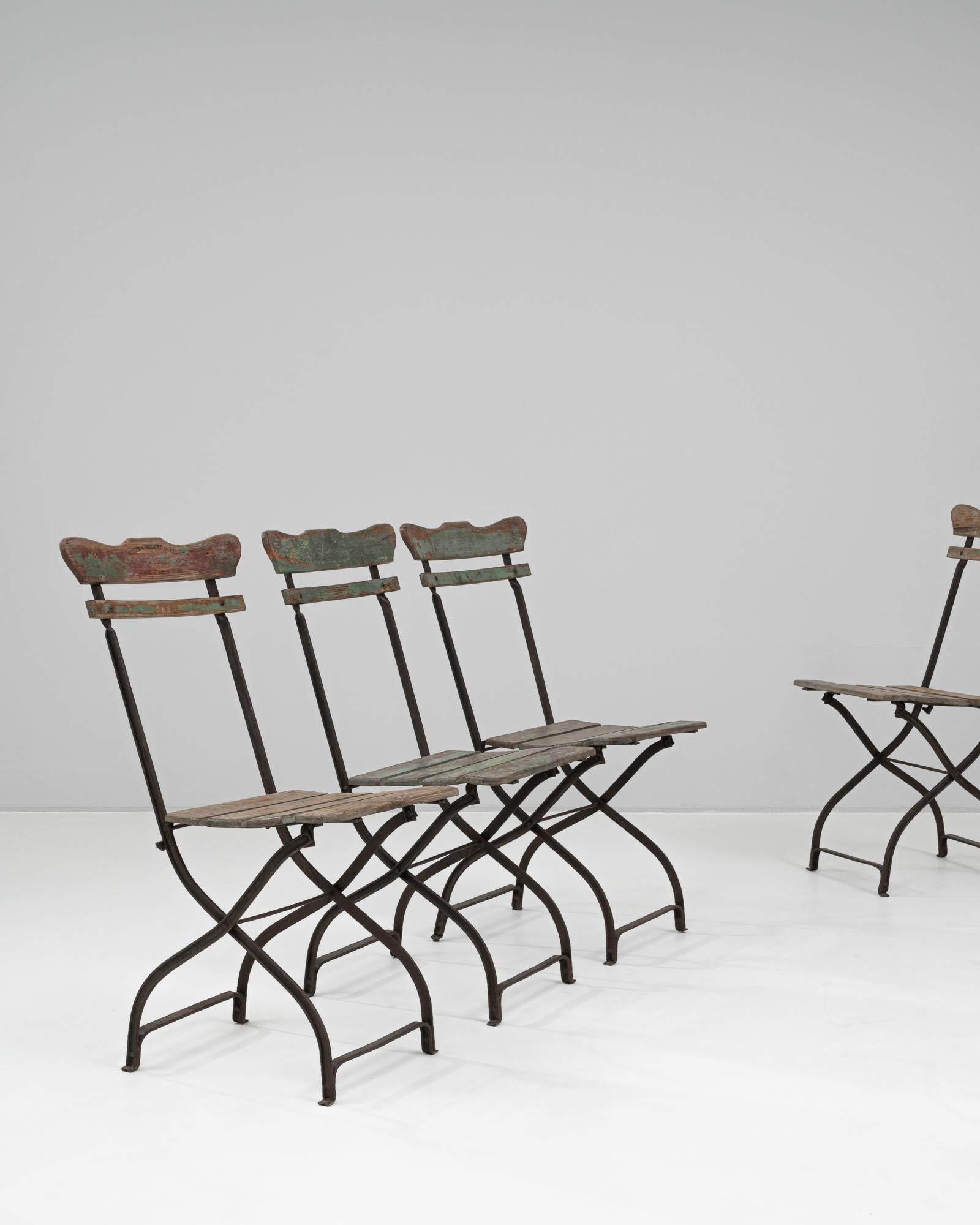 20th Century 1900s Belgian Set Of Four Metal & Wooden Garden Chairs For Sale