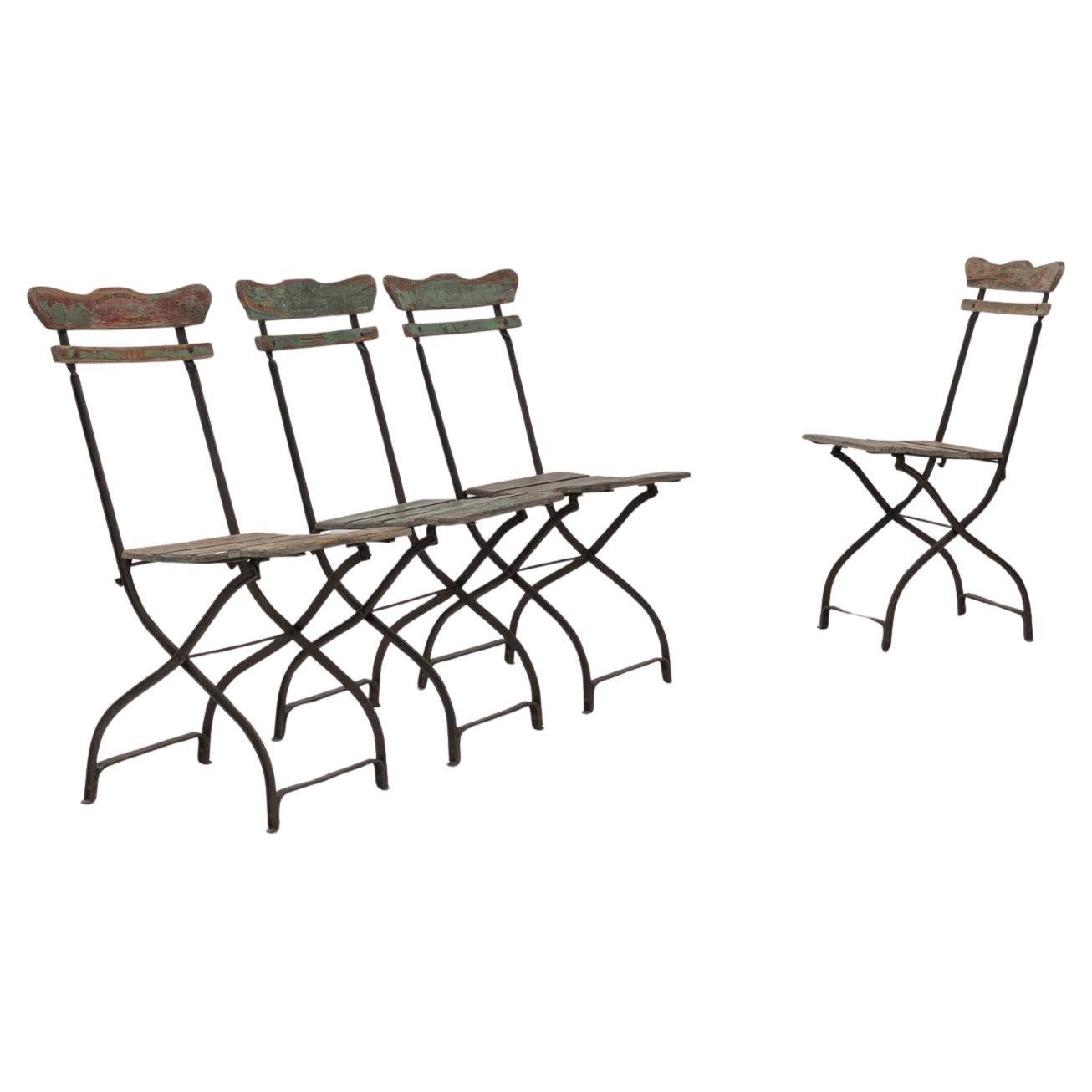 1900s Belgian Set Of Four Metal & Wooden Garden Chairs For Sale