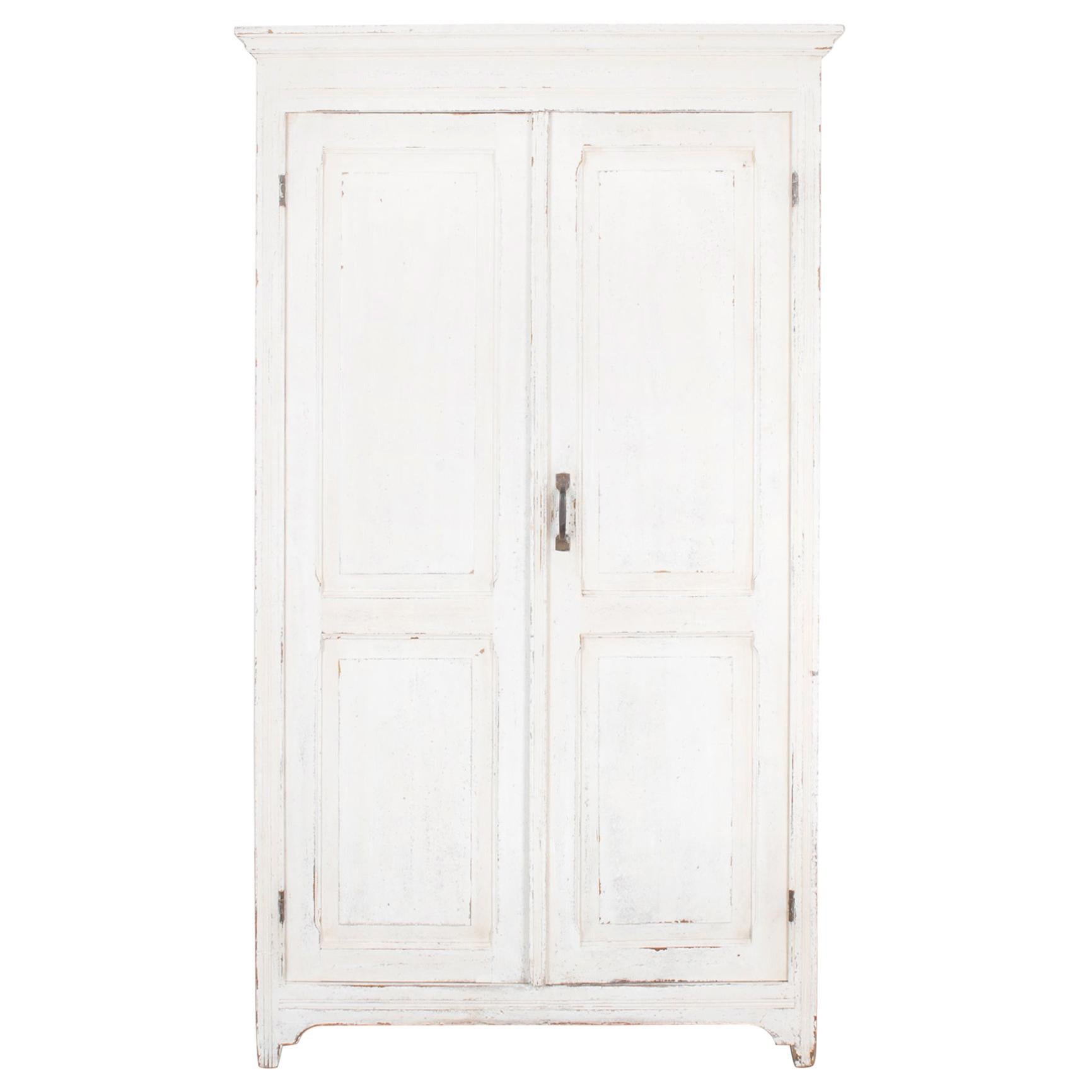 1900s Belgian White Wooden Armoire