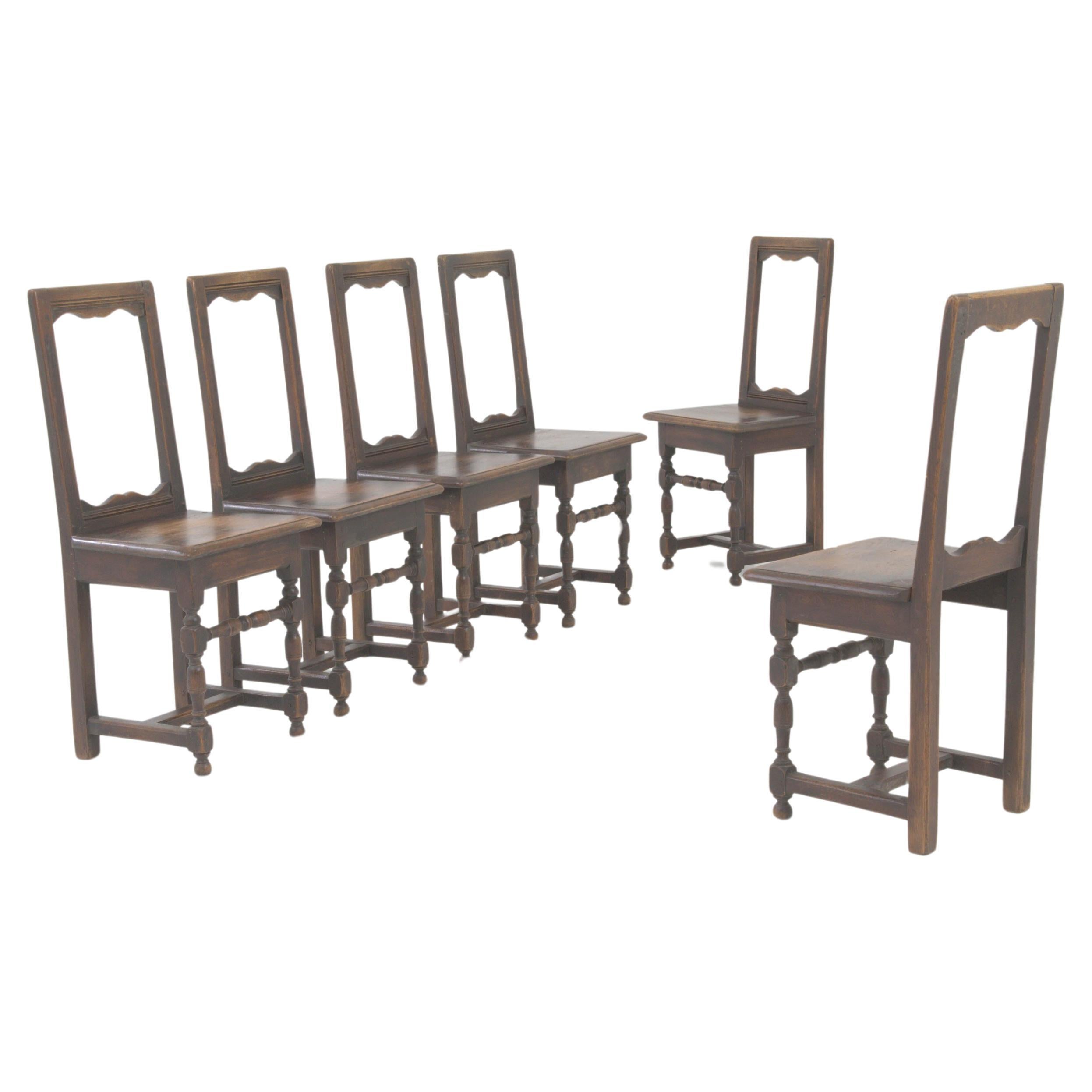 1900s Belgian Wooden Dining Chairs, Set of 6 For Sale